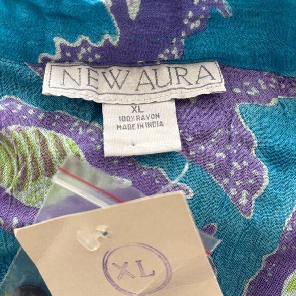 NWT NEW AURA Sea Life OceanTheme Maxi Wrap Skirt in Blue Starfish Seashell SZ L - Picture 8 of 11